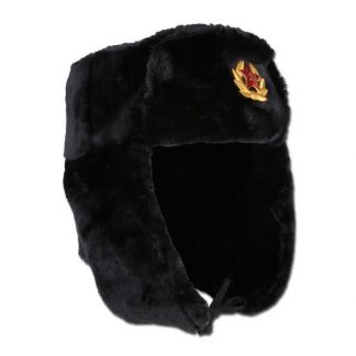 Russische Fellmütze mit Abzeichen schwarz (Größe XL)