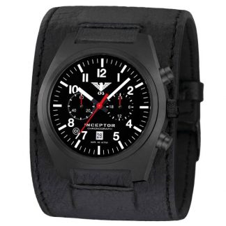 KHS Uhr Inceptor Black Steel Chronograph Lederkraftband schwarz