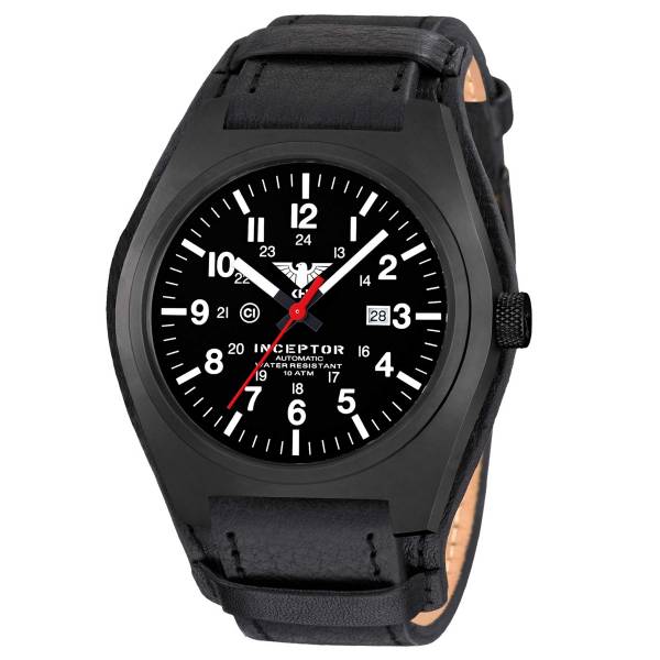 KHS Uhr Inceptor Black Steel Automatic Lederband G-Pad schwarz