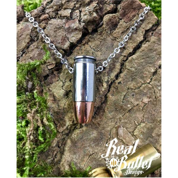 Real Bullet Design Halskette Single Bullet .9 mm HP Silver