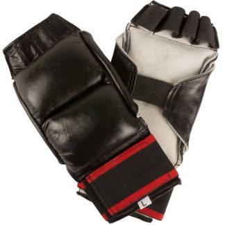 Karate Handschutz ohne Daumenschlaufe schwarz rot (Größe M)