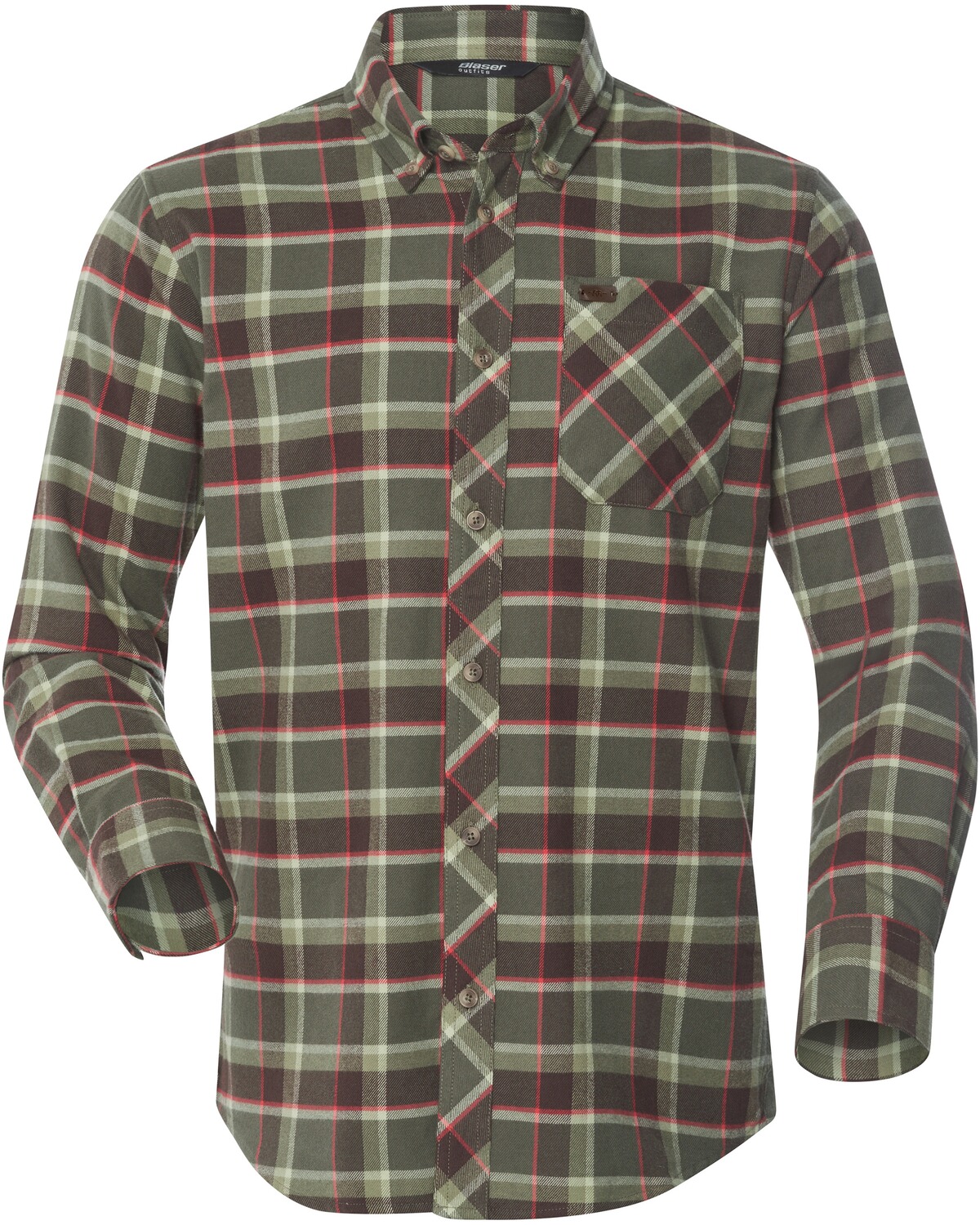 Blaser Outfits Hemd Charles Oliv/Rot kariert (Größe: L)