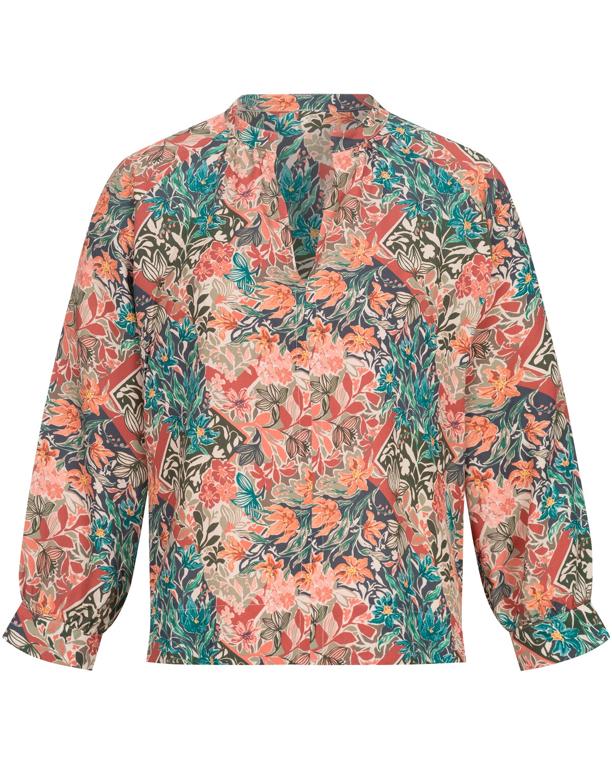 FELICITAS V-Bluse Bruna mit Allover-Muster Petrol (Größe: L)