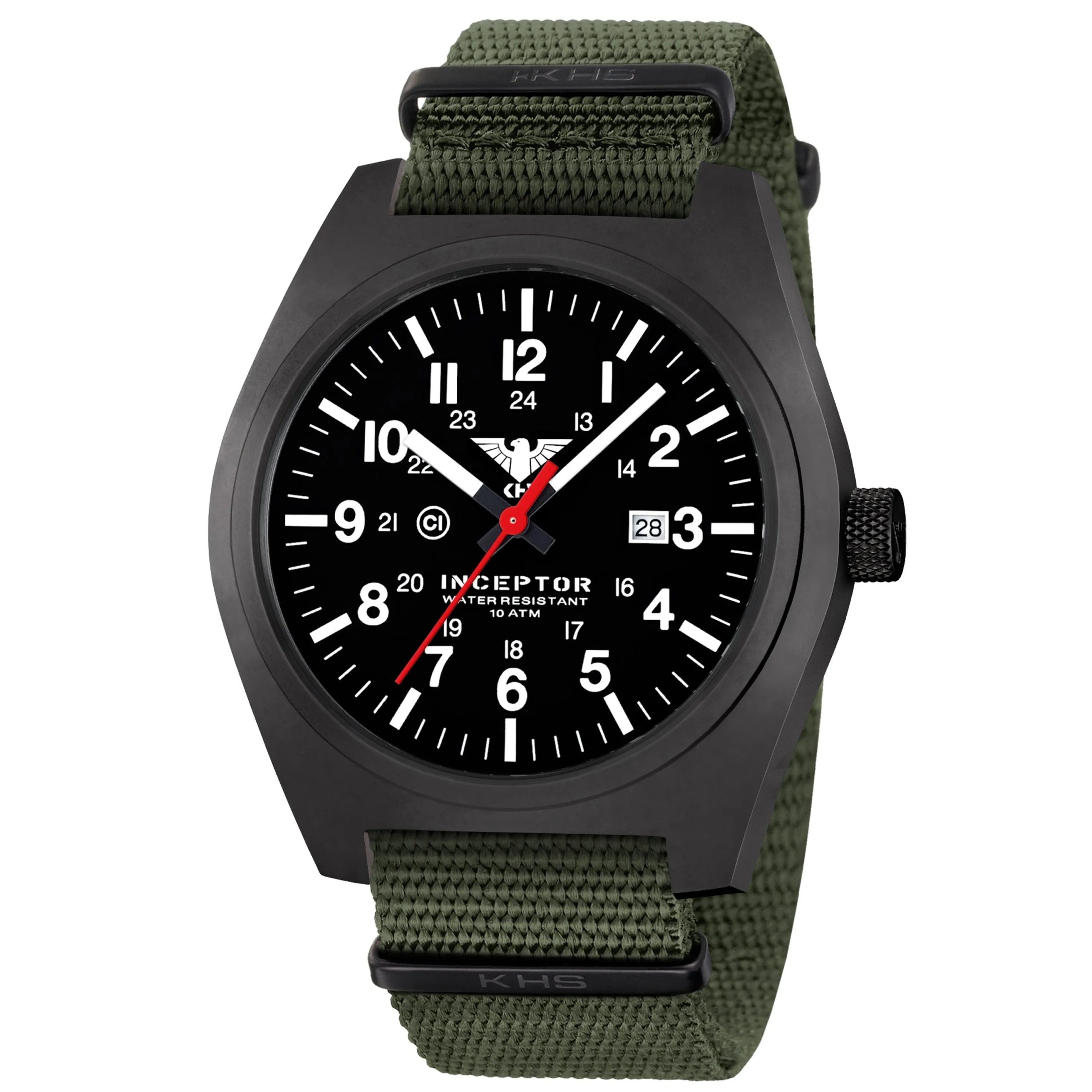 KHS Uhr Inceptor Black Steel Natoband oliv