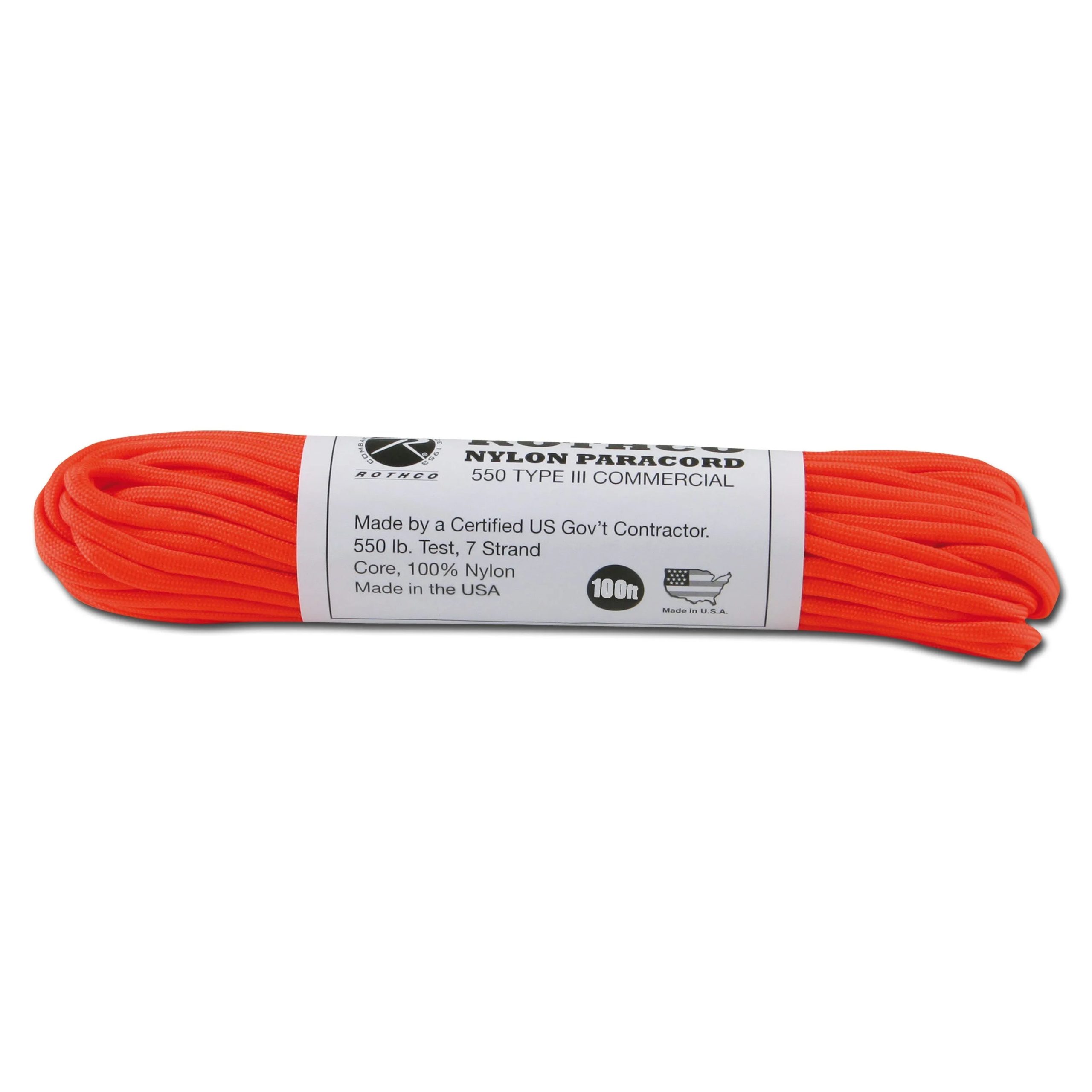 Rothco Fallschirmleine Nylon Type III 550 LB safety orange
